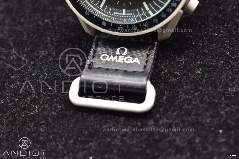 Moon Strap to The Moonwatch x Swatch Bioceramic Mission Quartz Omega on Nylon 1221
